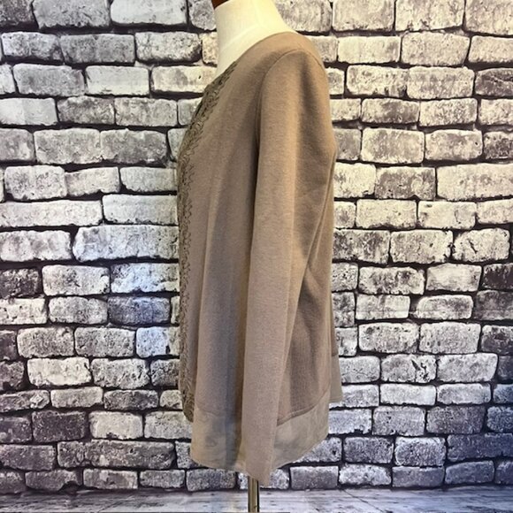 Chico's Taupe Long Sleeve Decorative Lace Front Jacket Size L - Picture 4 of 9